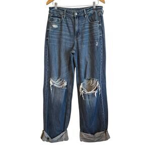 American Eagle Baggy Wide Leg Jeans Womens‎ 10 Super High Rise Distressed Grunge